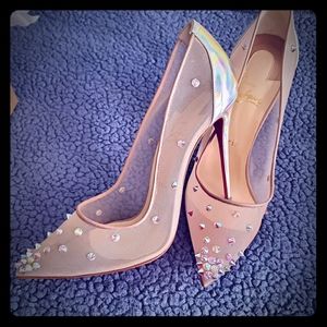 Louboutin Nude/Platine 100mm with crystals